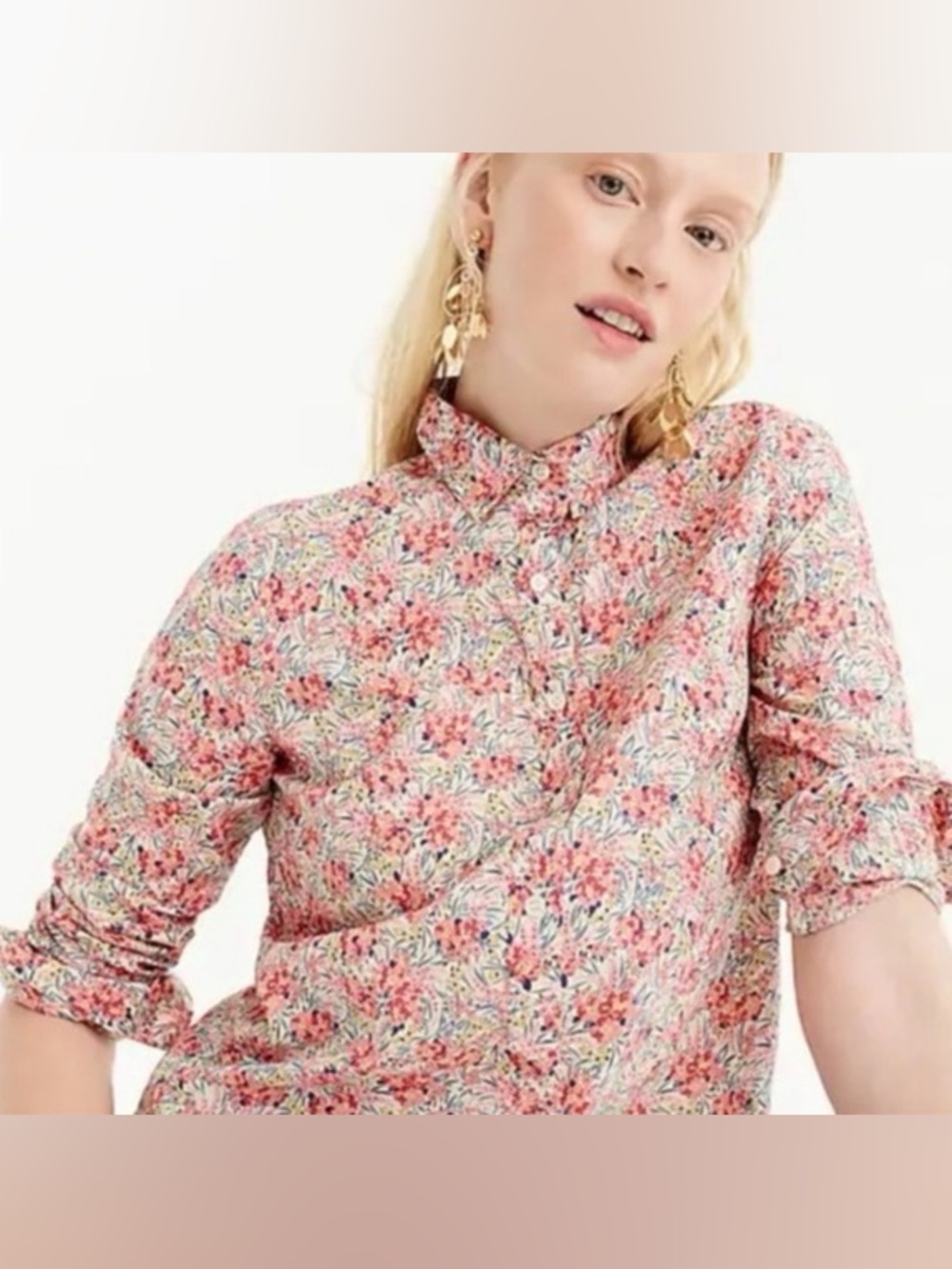 J.Crew Liberty London 100% Cotton Swirling Petals Floral Popover Shirt Blouse 6 - Picture 3 of 12